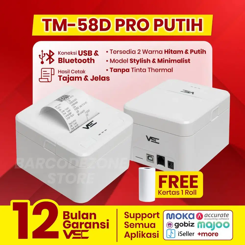 printer struk thermal bluetooth VSC 58DX Pro ukuran kertas 58mm White