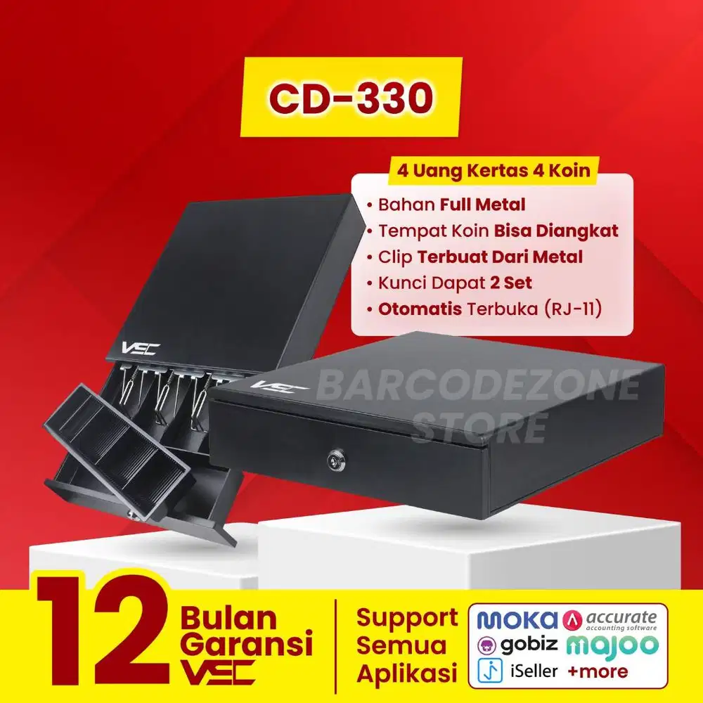 cash drawer VSC CD 330 RJ-11 37x33 5KG bahan stainless