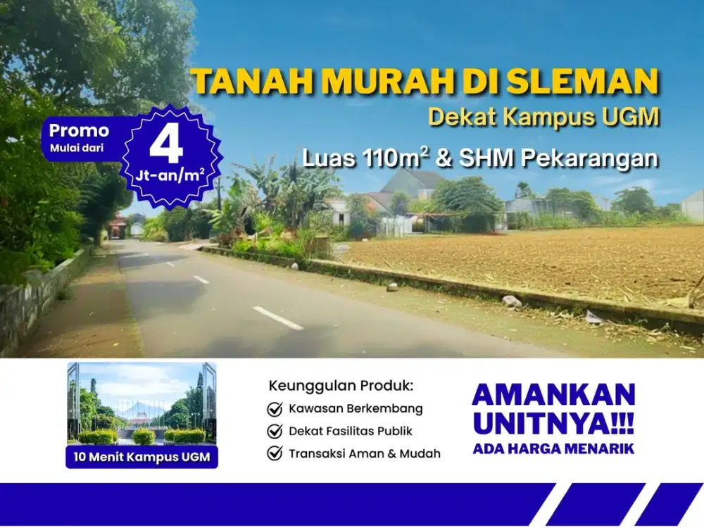 Tanah Kost Jogja, 10 Menit Kampus UGM, Harga Spesial 2 Unit