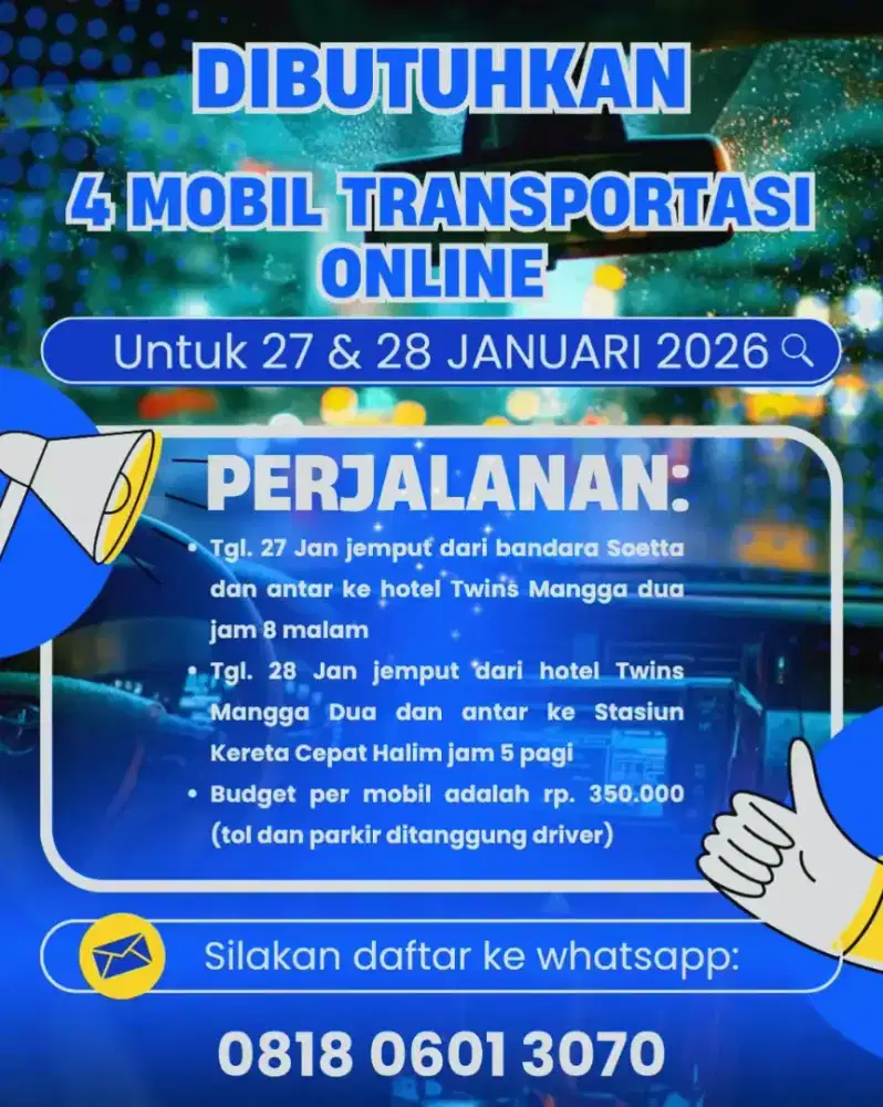 BUTUH MOBIL JEMPUT BANDARA