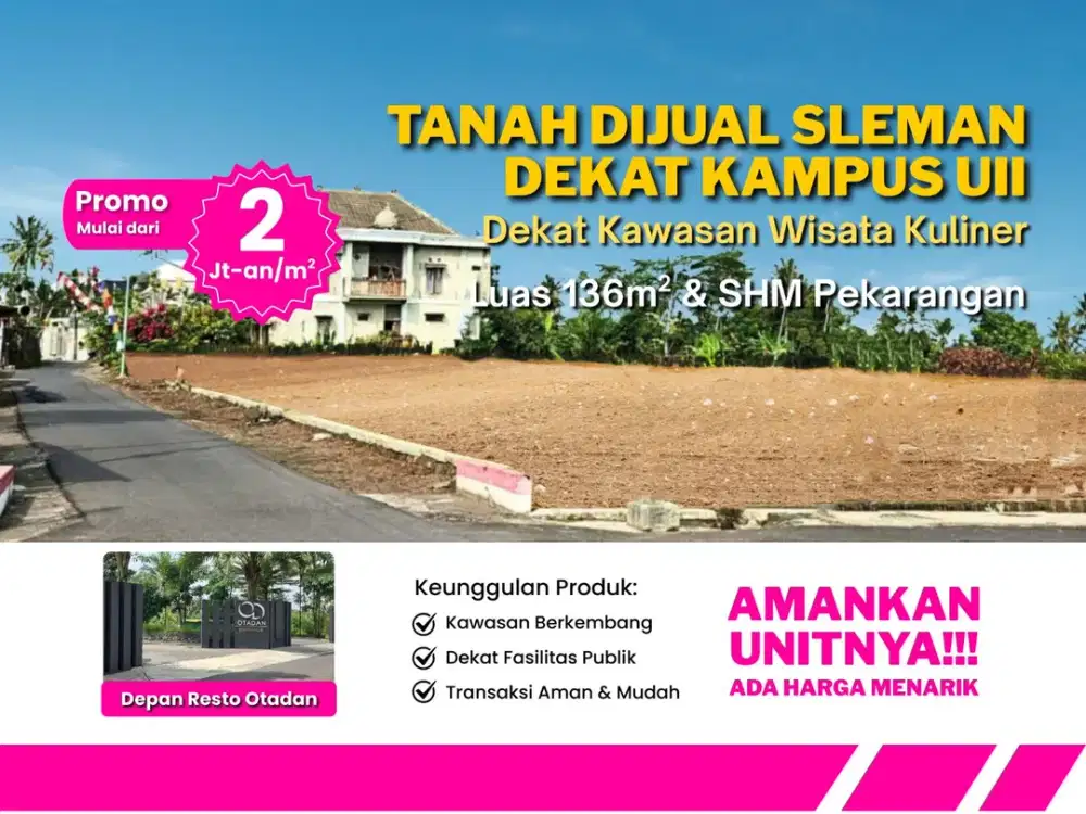 Tanah Jogja Murah Dijual, 5 Menit Kampus UII