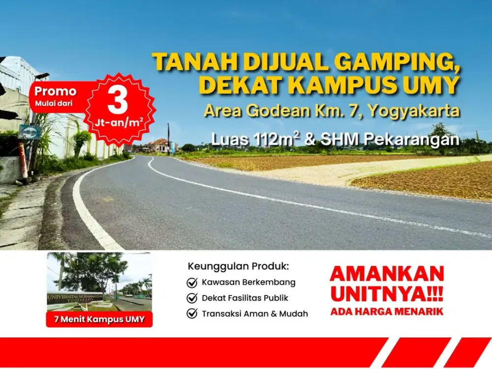 Tanah Jogja Tepi Jalan Raya Area Kampus Ternama, View Sawah dan Akses Lebar