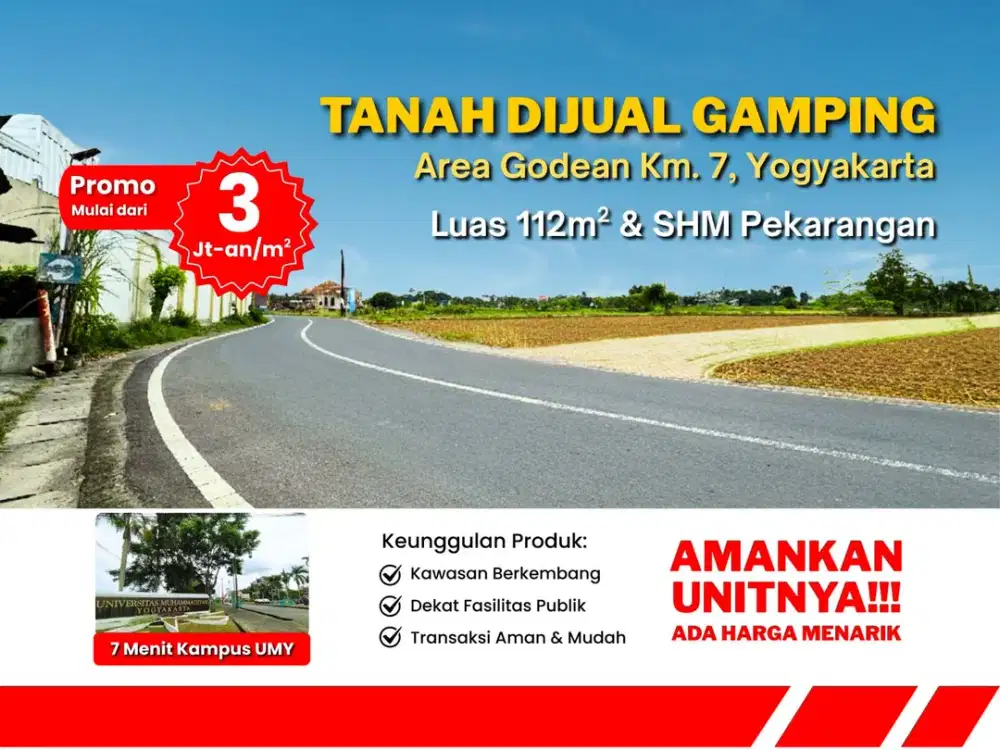 Tanah Jogja Dekat Kampus Ternama, Tepi Jalan Raya dan View Sawah