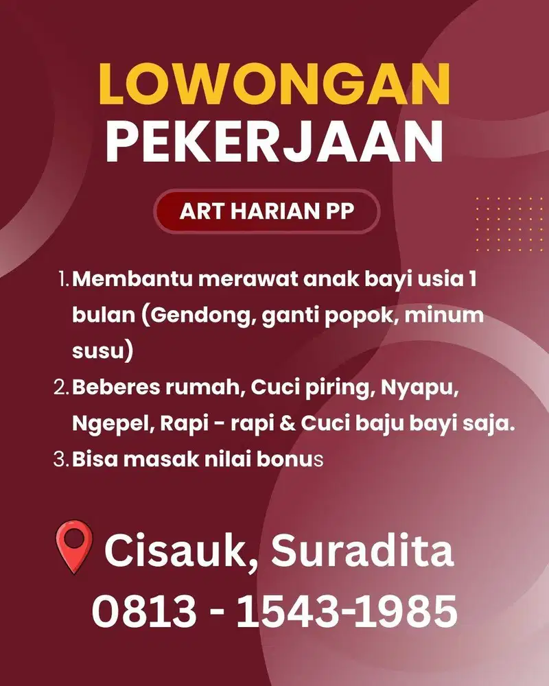 Dibutuhkan segera ART Harian PP area Cisauk