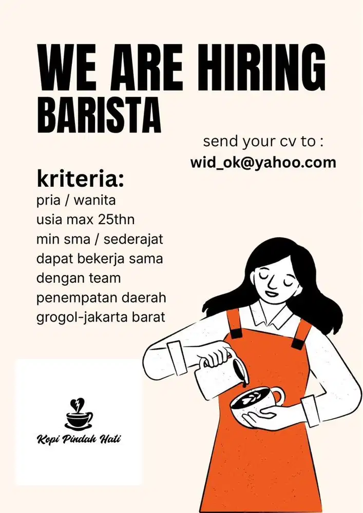 Dicari Barista Pria / Wanita