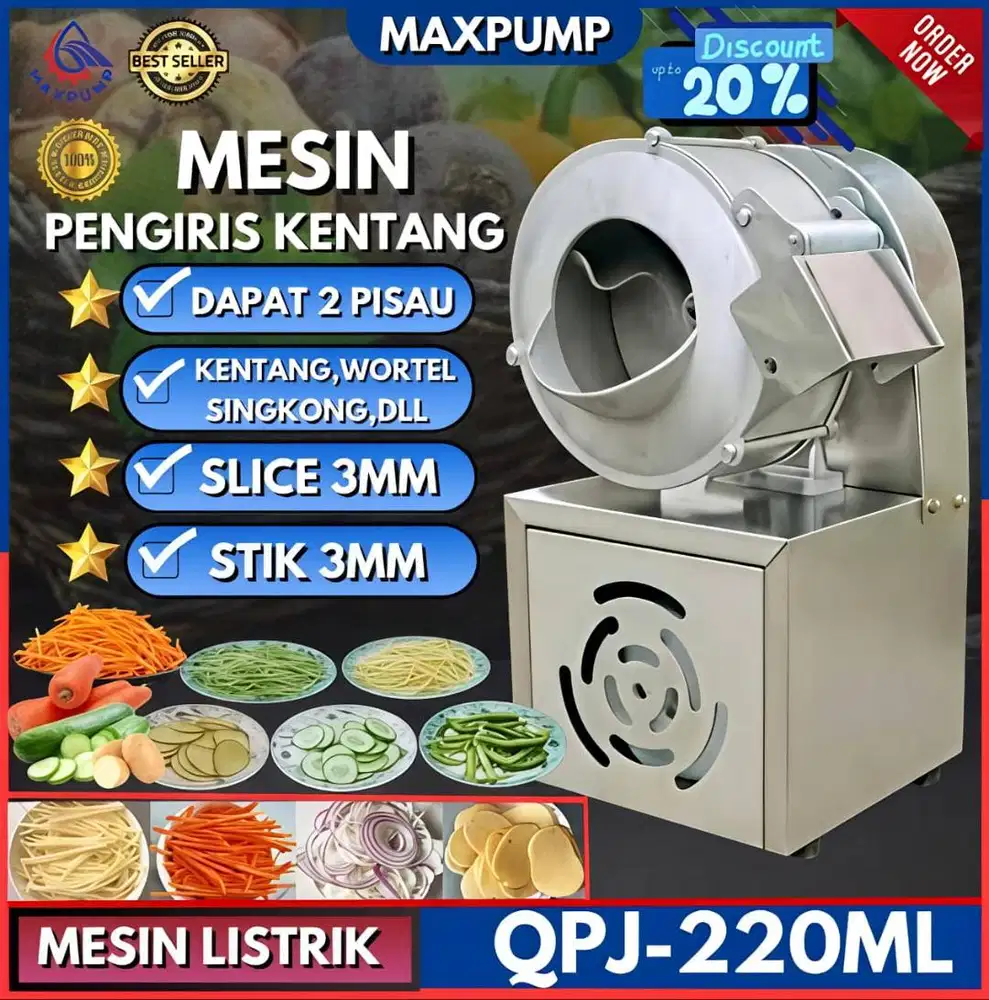 MAXPUMP QPJ-220M Mesin Pengiris Kentang Listrik 220V