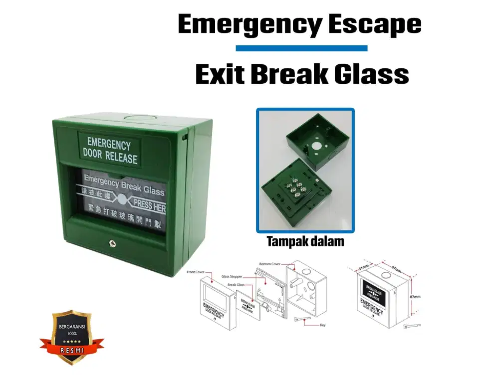 Emergency Break Glass Door Release Tombol Darurat