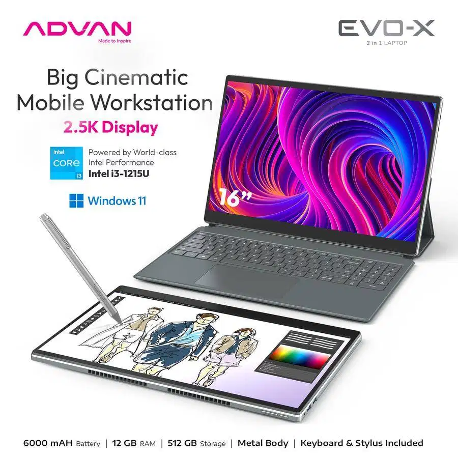 Advan Evo-X 16 2in1 Intel i3-1215U 12GB SSD 512GB 16″ 2.5K W11