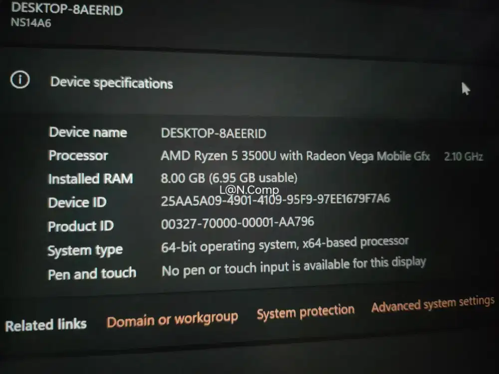 Laptop Ryzen5 ram 8gb SSD 256gb Fullset