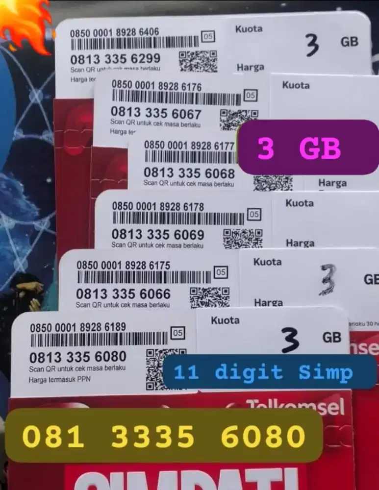 NOMOR CANTIK 11 DIGIT SIMPATI ISI 3 GB NASIONAL BERLAKU 30 HARI.