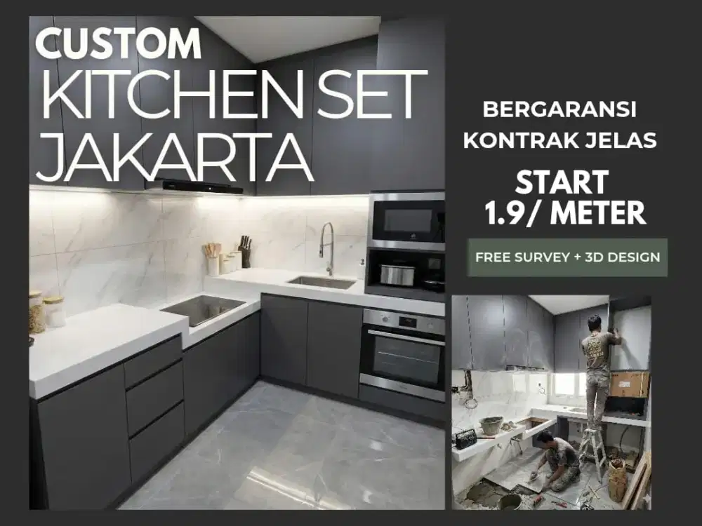 Kitchen Set Custom Jakarta • Free Survey + 3D • Finishing Premium