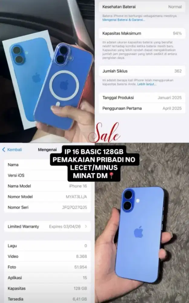 Ip 16 basic 128 mulus bo minus garansi ibox