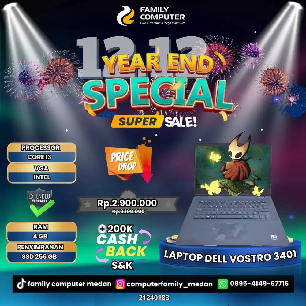 DELL 3410 COREI3 GEN 10 RAM 4GB SSD 256GB LIKE NEW-GARANSI FREE BONUS