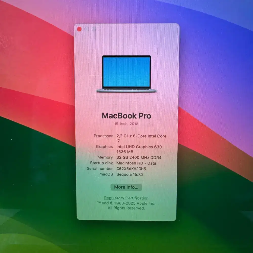 Macbook Pro 2018 Core I7 layar 15 Inch Ram 32 Ssd 1 Tb Space Grey