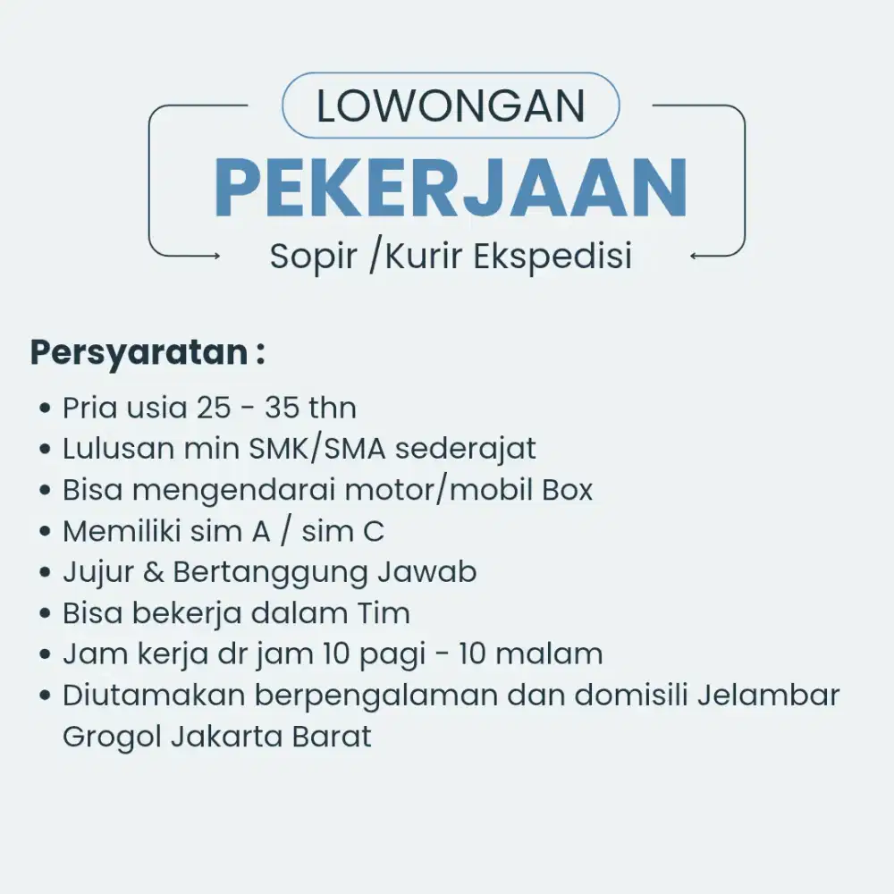 DICARI SOPIR/KURIR EKSPEDISI