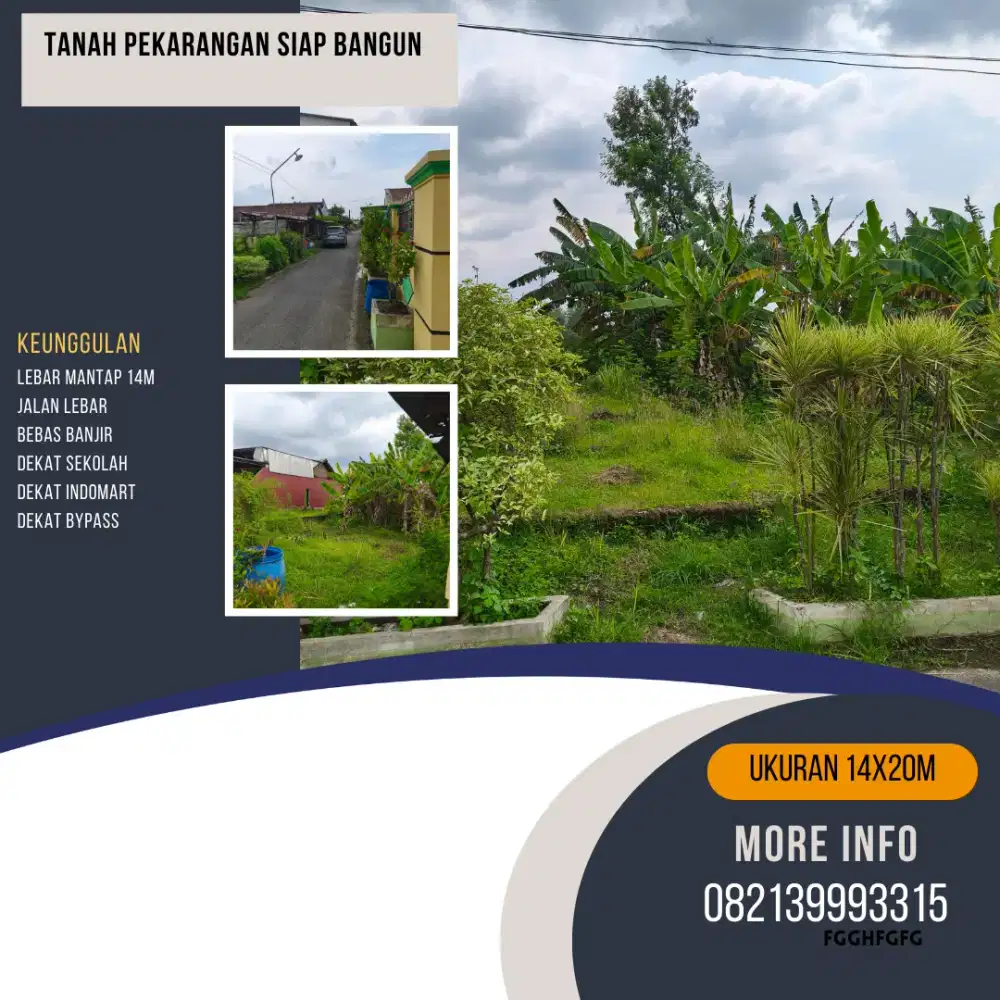 Dijual Tanah Pekarangan Siap Bangun 14x20 Meter