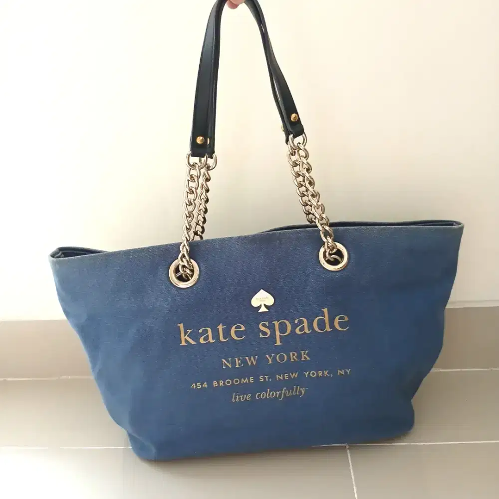 Tas fashion Tote bag Kate Spade East Broadway Logo Coal denim, ori