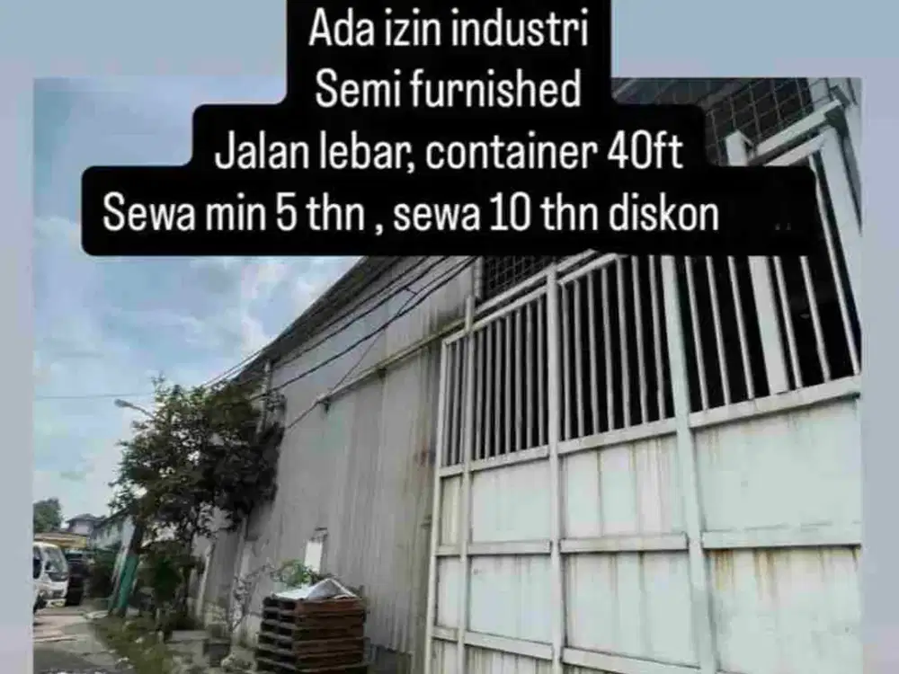 Disewakan gudang+kantor 2 lantai akses kontainer 40 ft di kawasan industri cikupa tangerang