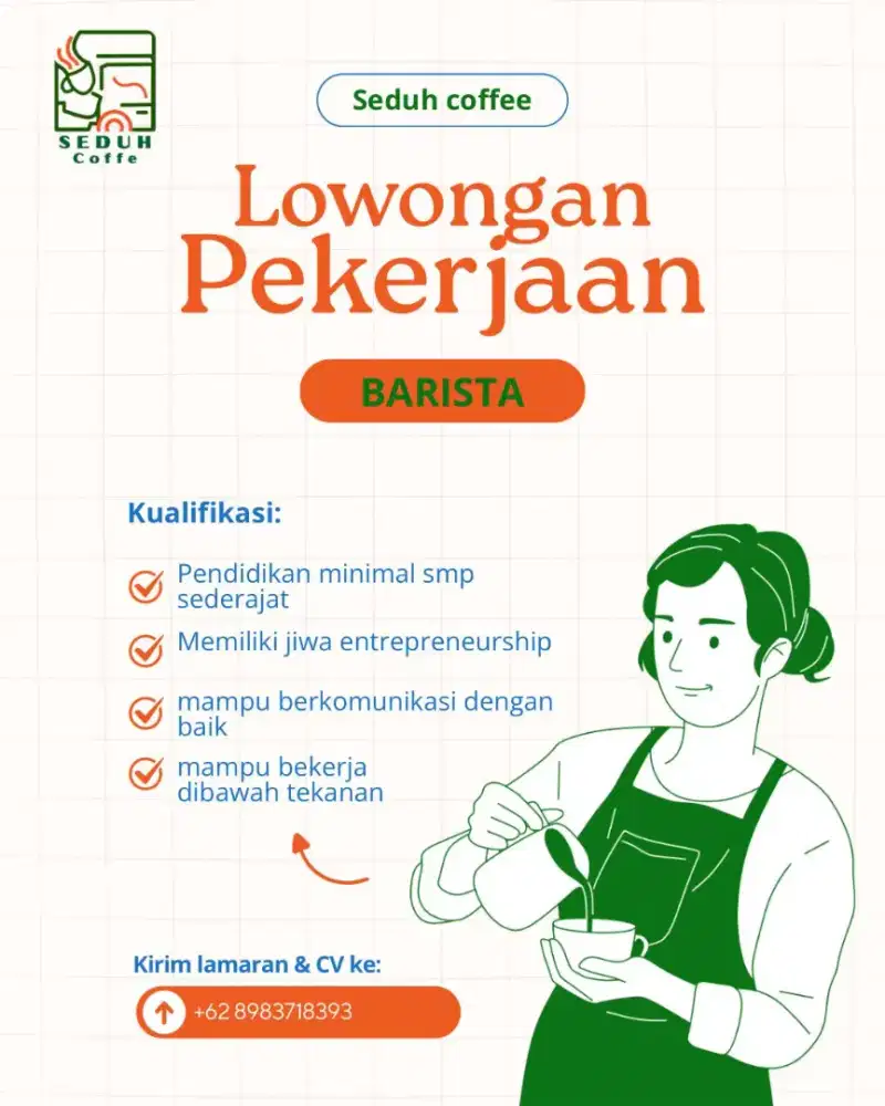 Dibutuhkan barista keliling area tuban badung