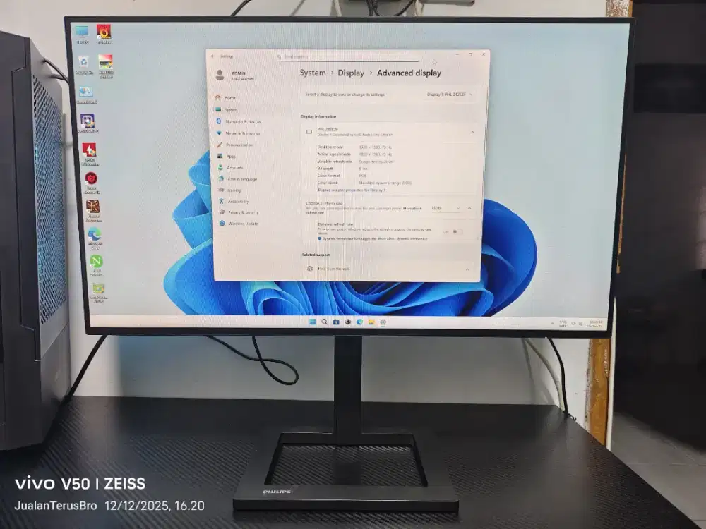 MONITOR PHILIPS 242E2 24 INCH FULL HD 1080P 75HZ 1MS HDMI DP