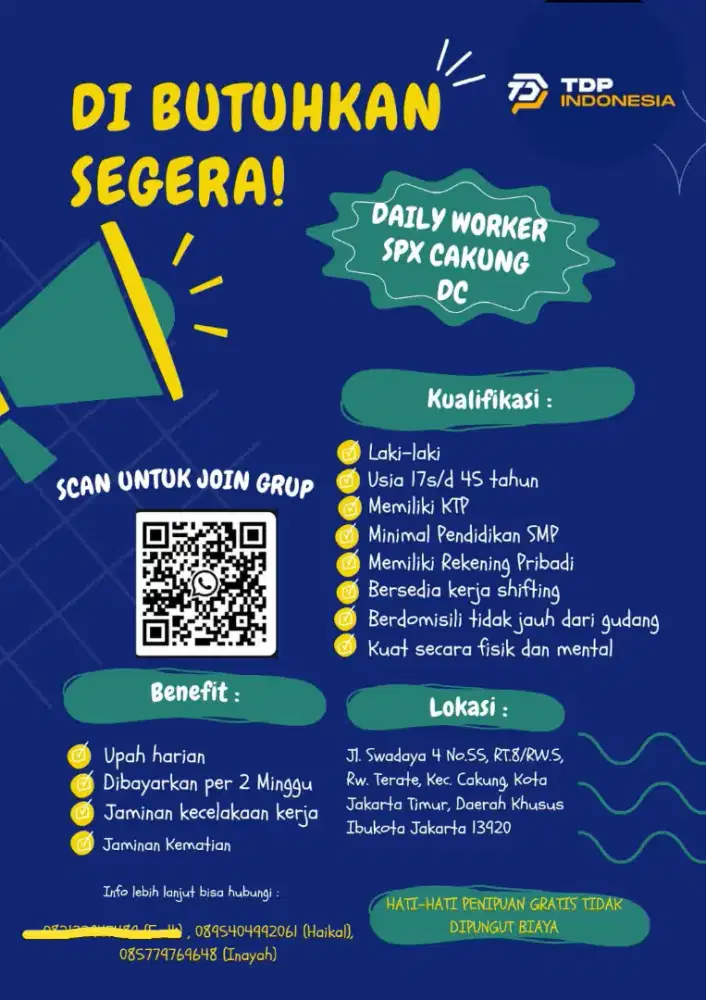 Di butuh kan daily wolker secepatnya