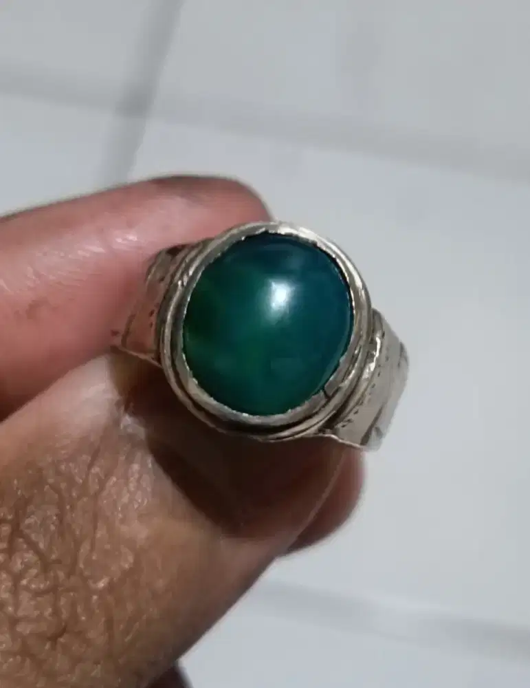 Cincin Batu Bacan Gulau Tali Putih Natural Ring Perak