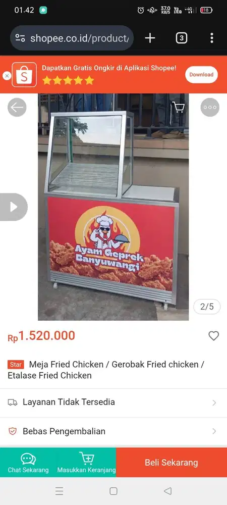 Gerobak / etalase friedchiken 1set