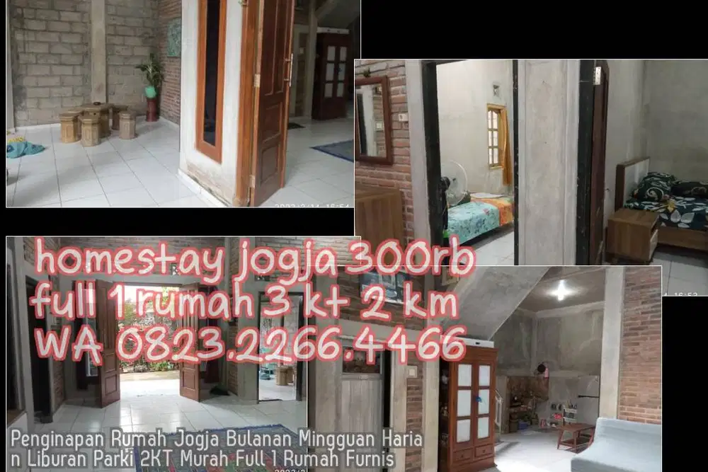 Penginapan Rumah Jogja Bulanan Mingguan Harian Liburan Parki 2KT Murah