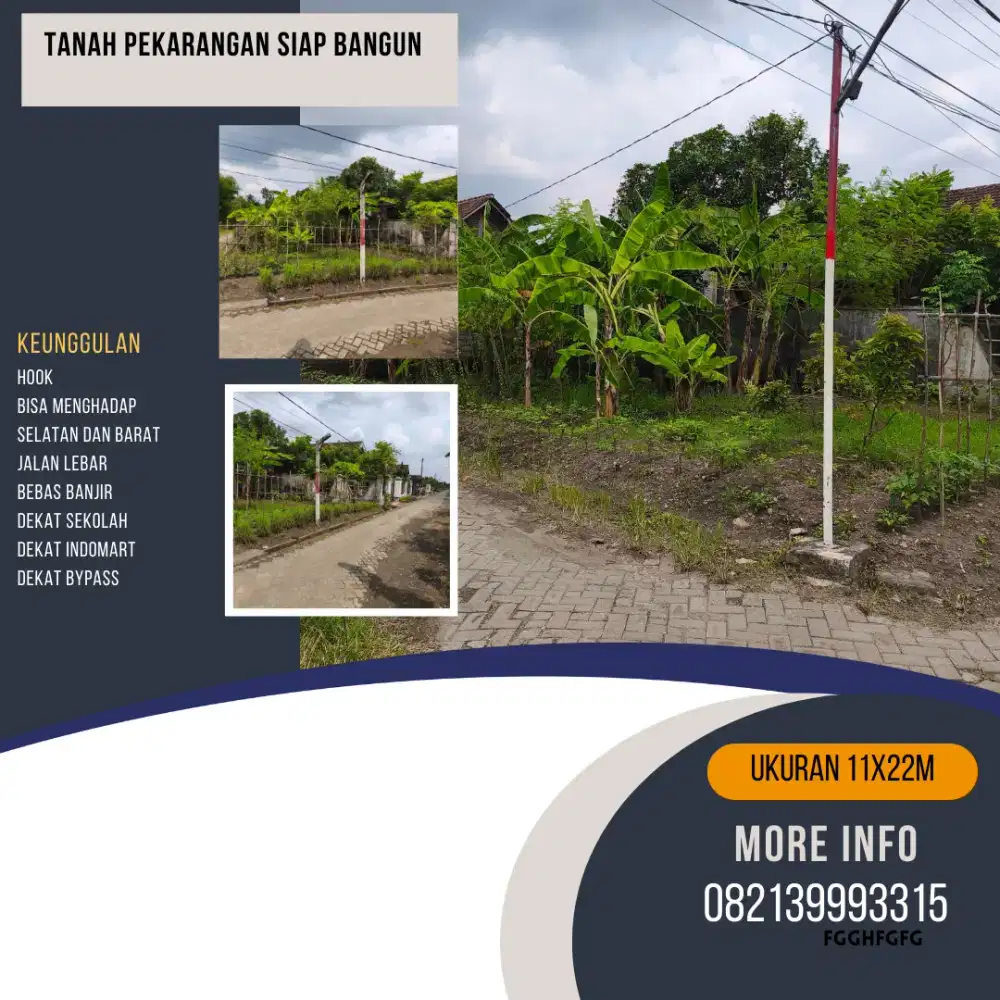 Dijual Tanah Pekarangan Siap Bangun Hook Bisa Menghadap 2 Arah