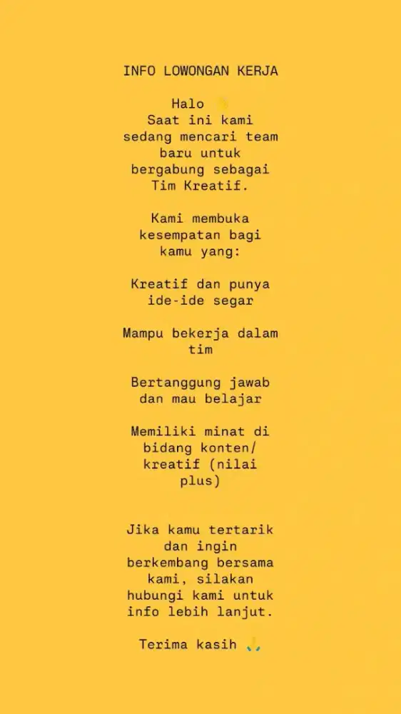 LOWONGAN KERJA TEAM KREATIF