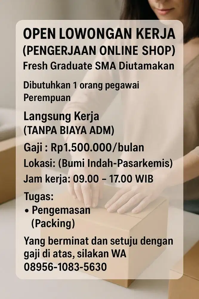 Dibutuhkan 1 orang perempuan