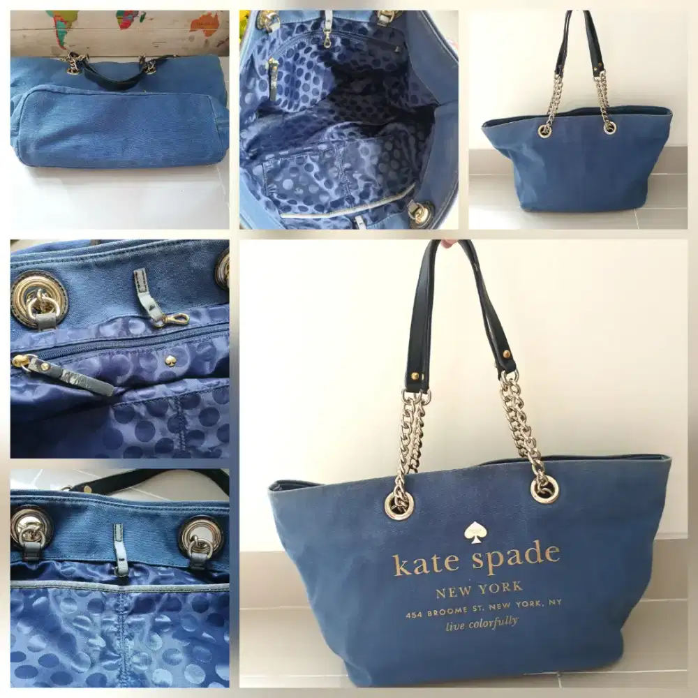 Tas fashion Tote bag Kate Spade East Broadway Logo Coal denim, ori