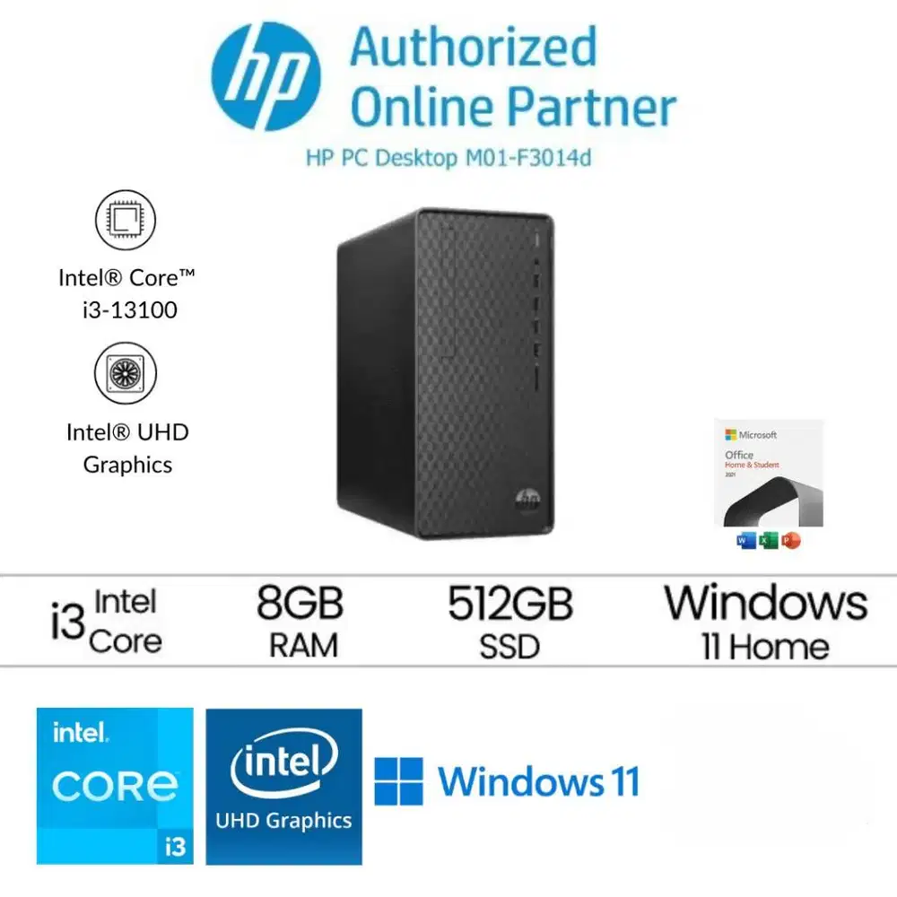 komputer desktop PC HP M01-F3014d i3-13100 8 GB 512 GB DVDRW win 11