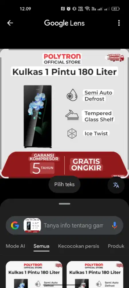 Kulkas Polytron Belleza 1 Pintu 180L