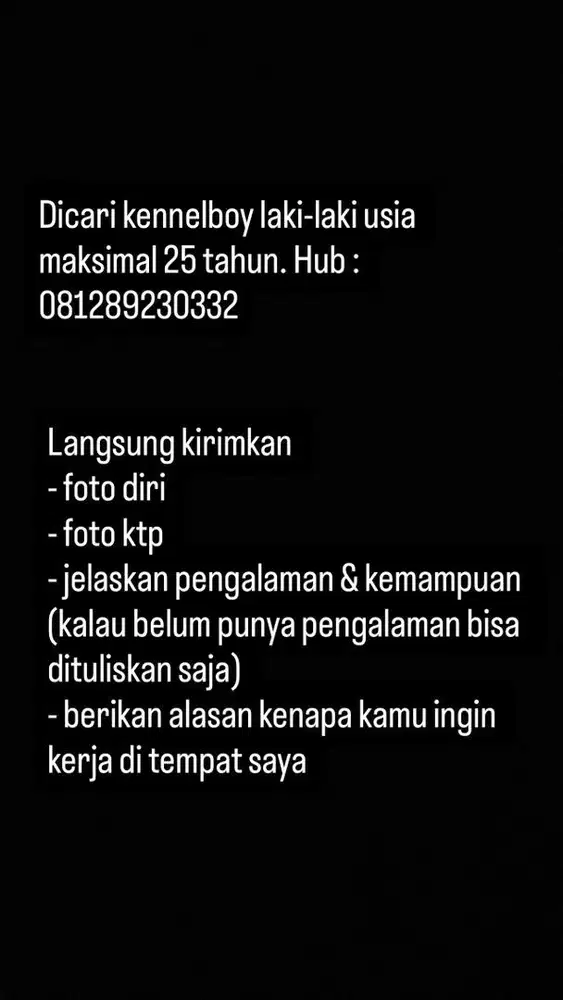 DIBUKA LOWONGAN KENNELBOY& HOUSEKEEPER