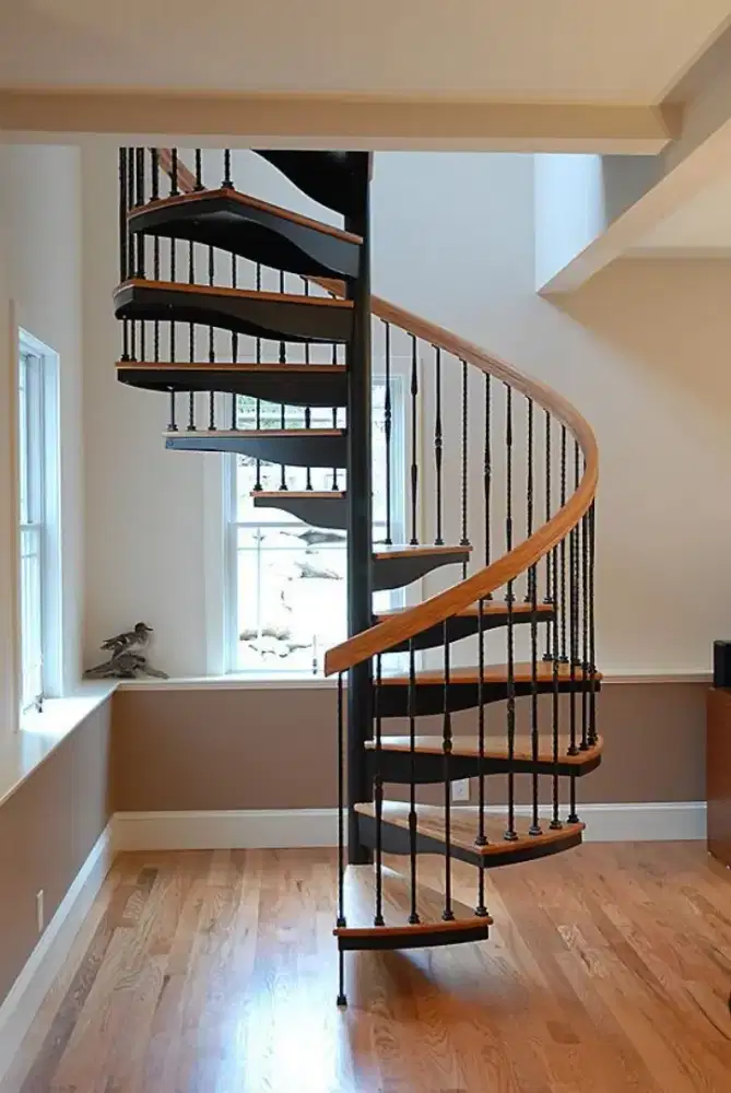 Tangga putar pegangan kayu