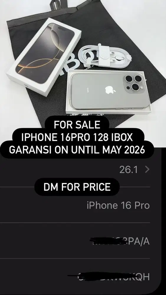 Iphone 16 Pro 128 aibox garansi on may 2026