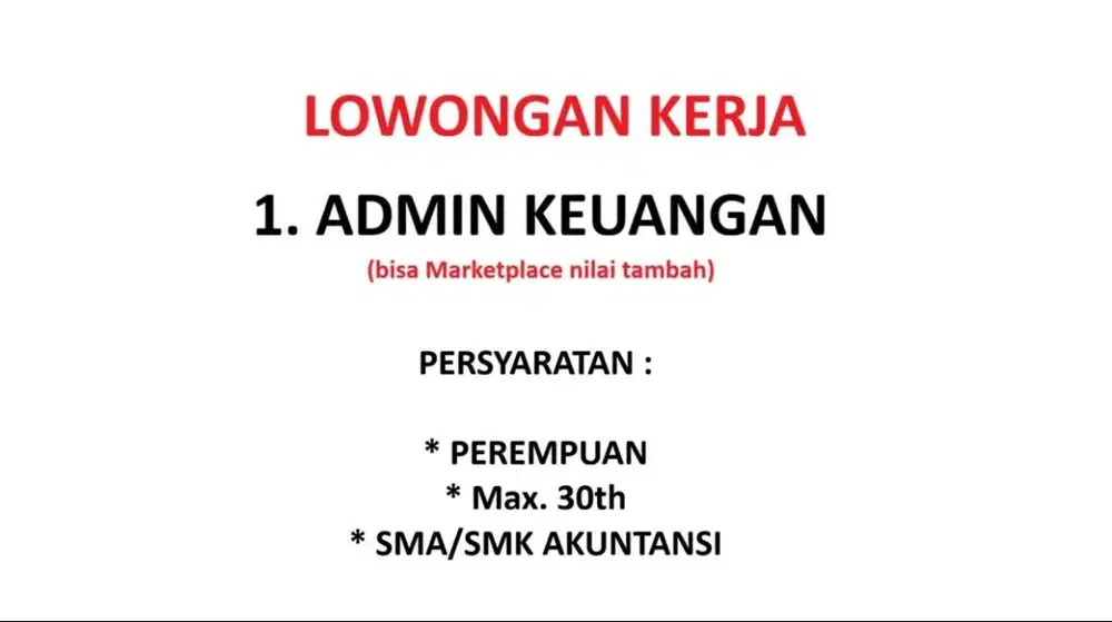 LOWONGAN KERJA ADMINISTRASI KEUANGAN AKUNTING UNTUK TOKO SERAGAM