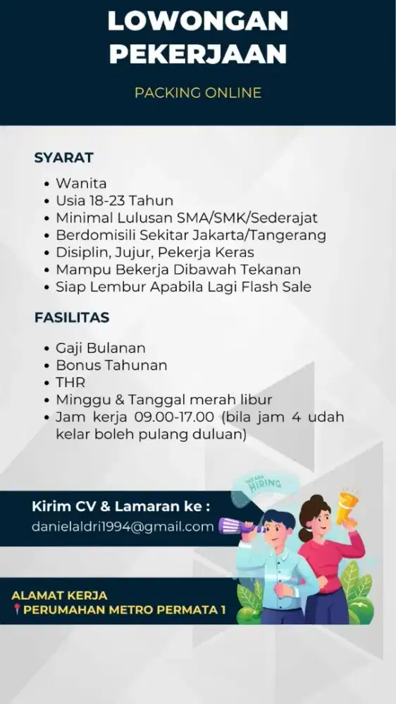 Dicari karyawan Wanita (Wajib) untuk packing online
