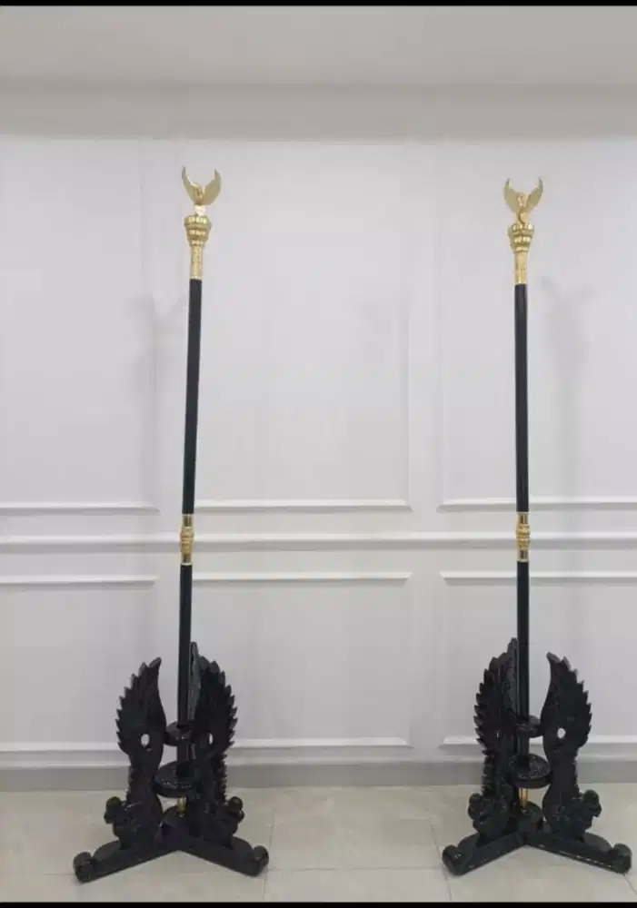 TIANG PATAKA KATI UKIR + ACESORIES LAMBANG GARUDA (Kuningan chrome)