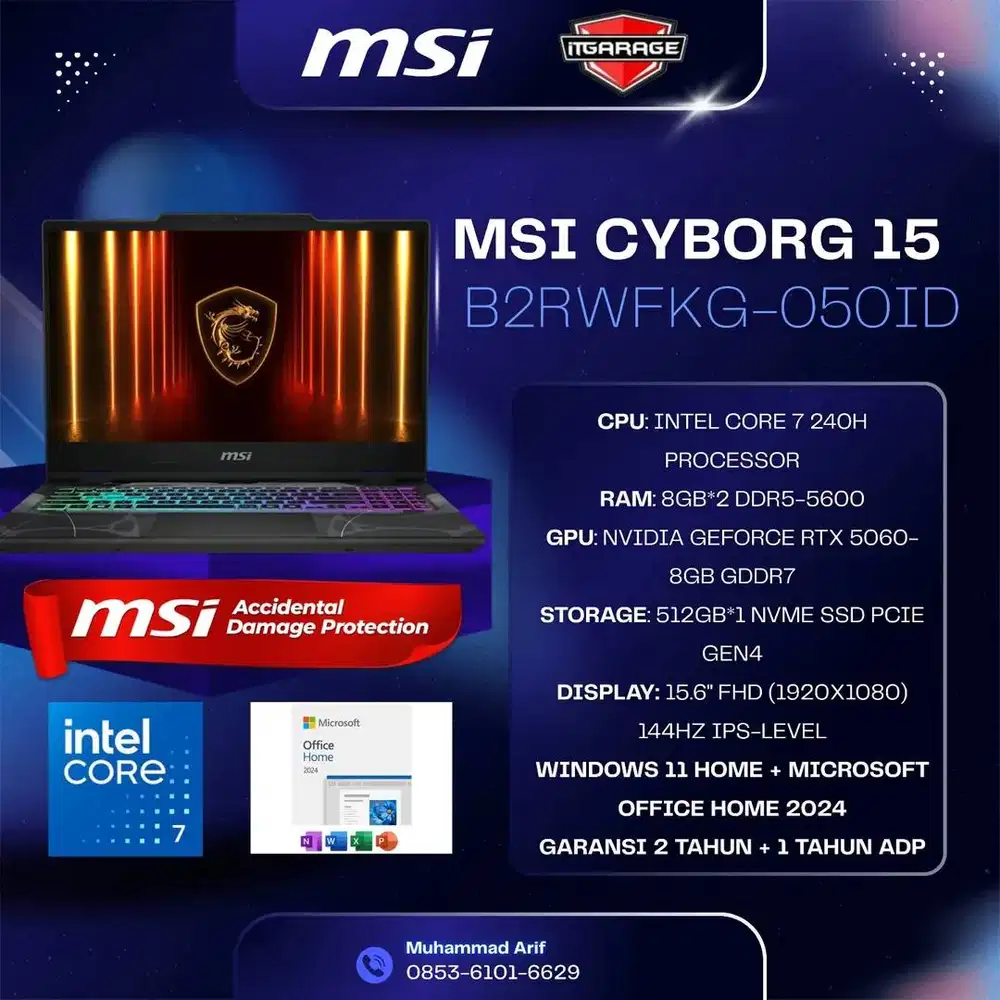 BARU! MSI Cyborg 15 B2RWFKG With RTX 5060-8GB & Core 7-240H 144Hz