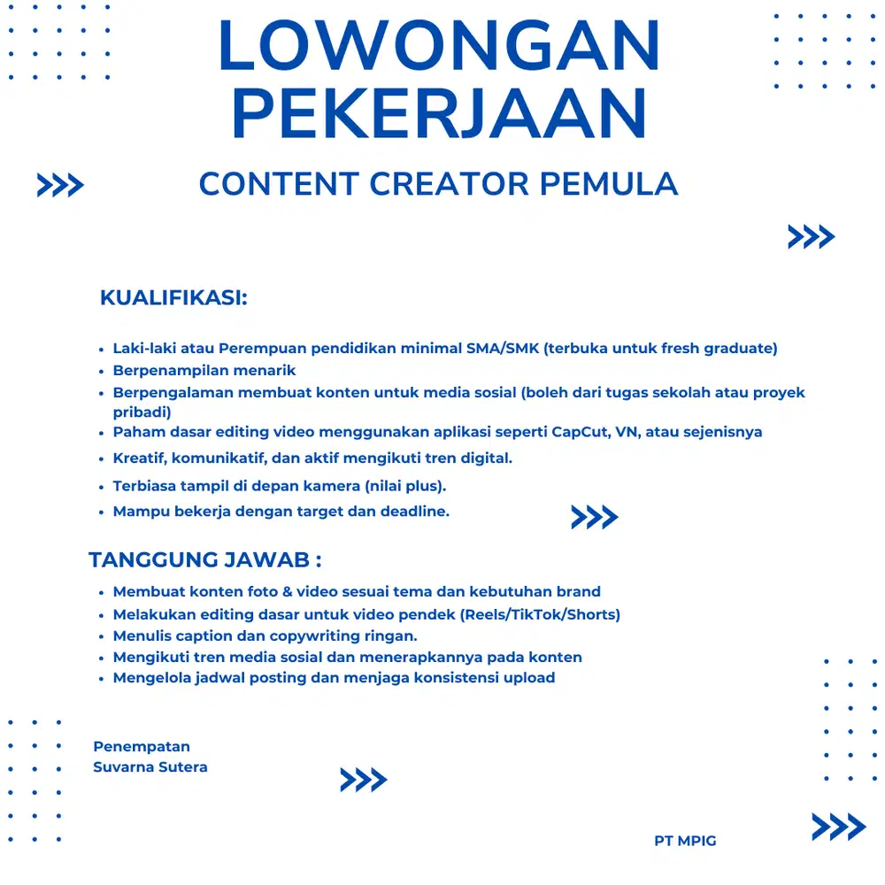 LOWONGAN KONTEN KREATOR PEMULA