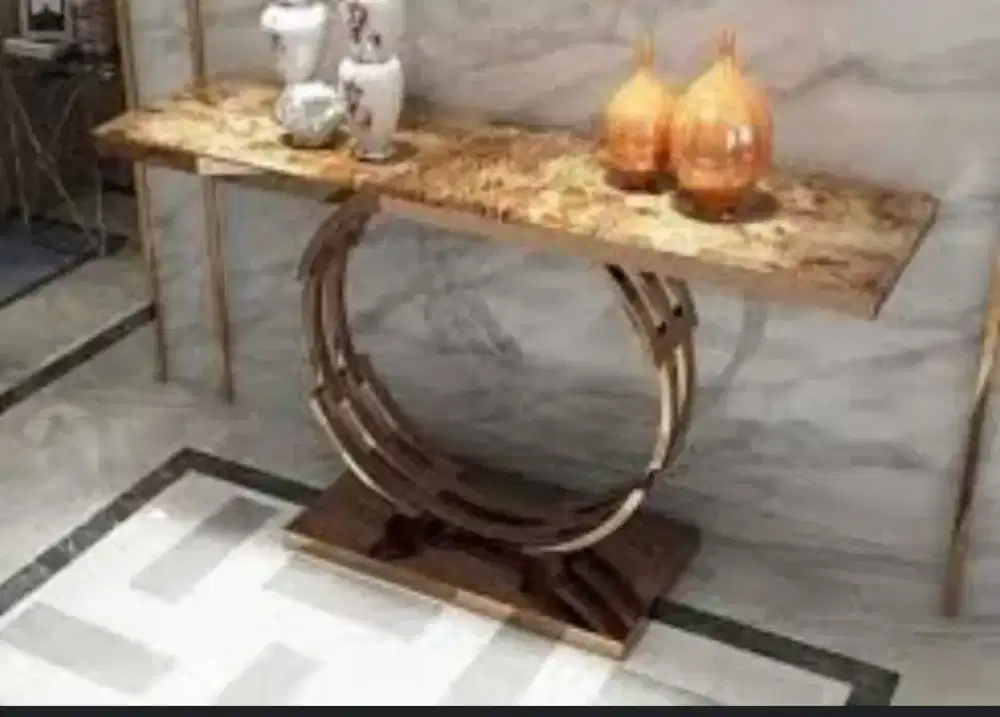 Meja Konsol Marmer Premium Kaki Besi Desain Mewah Untuk Ruang Tamu