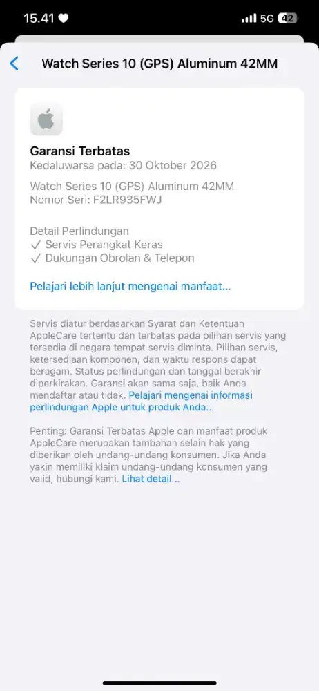 Apple watch 10 42 mm garansi panjang