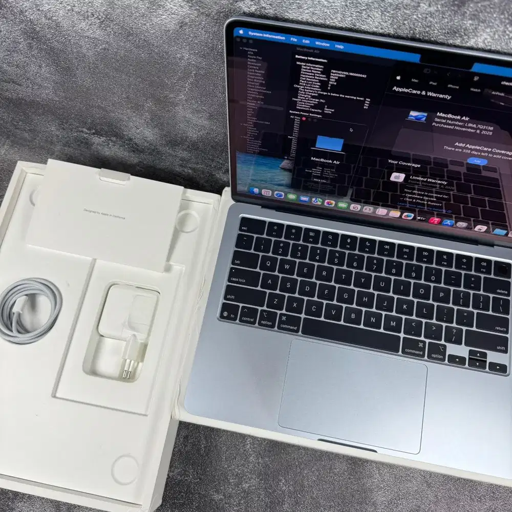 Macbook Air M4 16/512GB Sky Blue Garansi 08/11/2026 BH 100 CC 2 Ibox