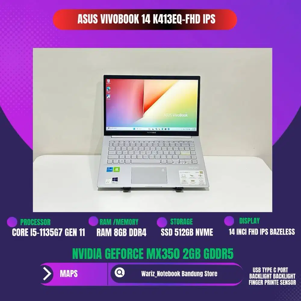 ASUS VIVOBOOK K413EQ CORE I5-135G7 NVIDIA MX 350 RAM 8GB SSD 512GB
