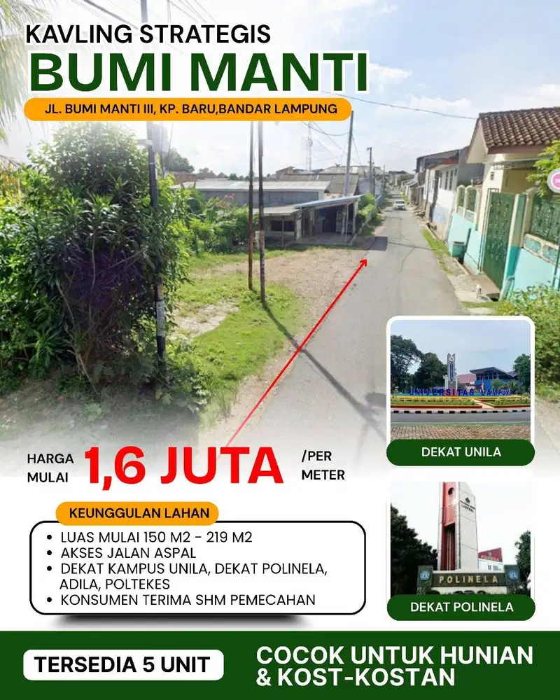 KAVLING RAJABASA DEKAT DENGAN KAMPUS LOKASI SUPER STRATEGIS