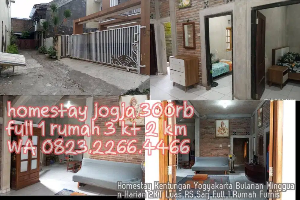 Homestay Kentungan Yogyakarta Bulanan Mingguan Harian 2KT Luas RS Sarj