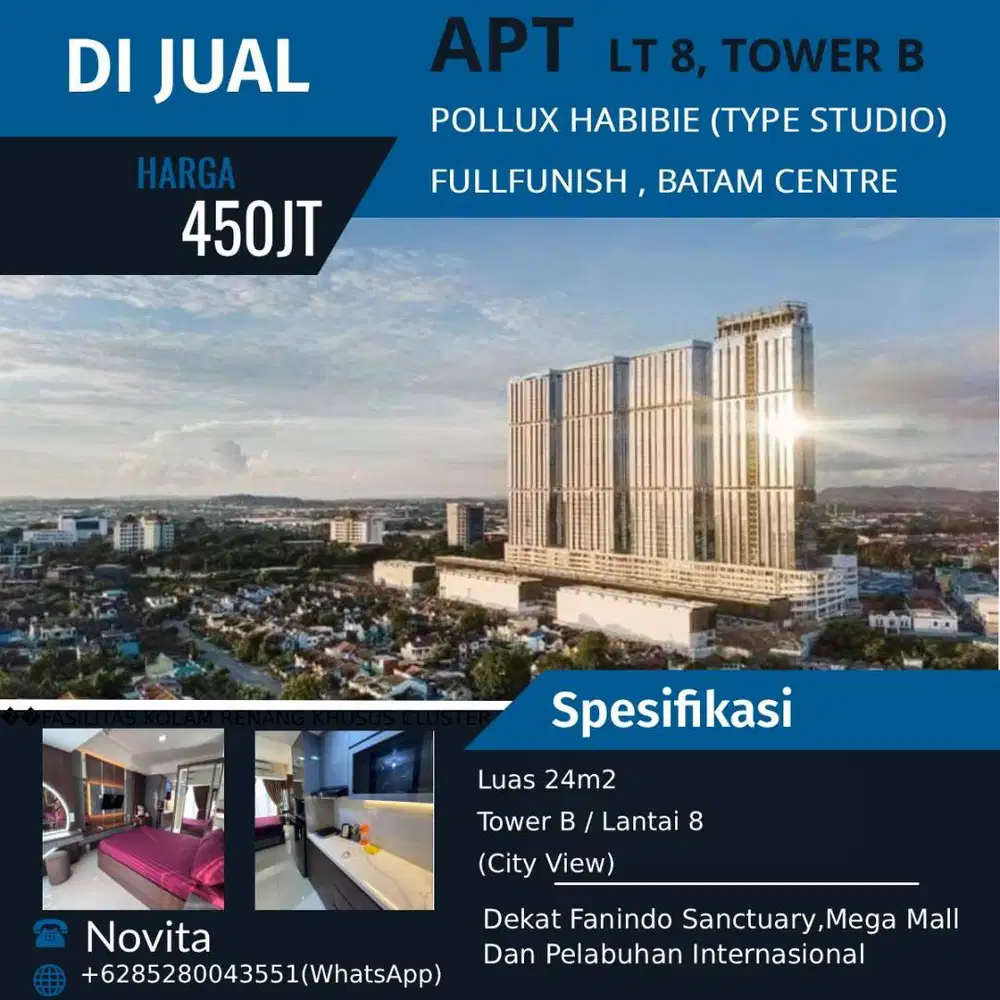 Apartemen POLLUX HABIBIE (Type Studio) Fullfunish , Batam Centre