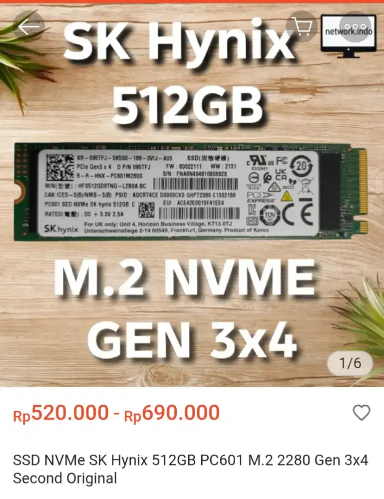 Ssd nvme m.2 hynix 512gb